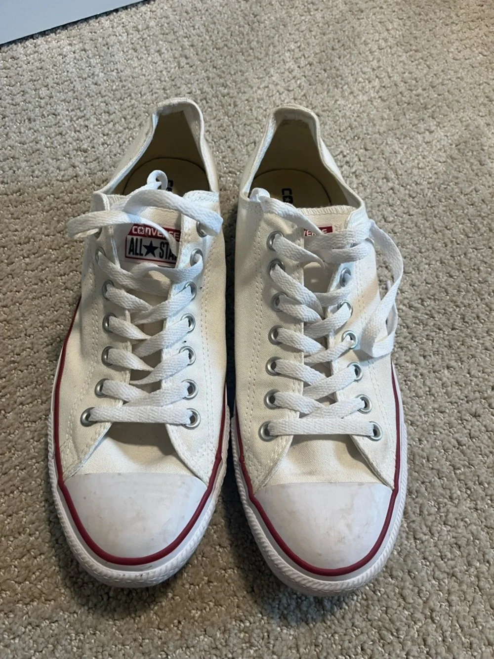 Converse White Canvas Low Top Sneakers with Red Trim - Picture 1 of 1